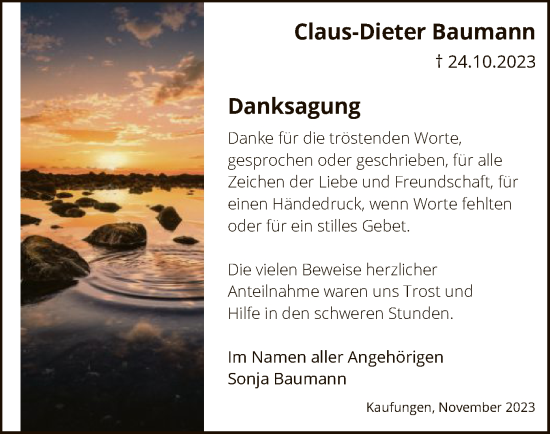 Traueranzeige von Claus-Dieter Baumann von HNA