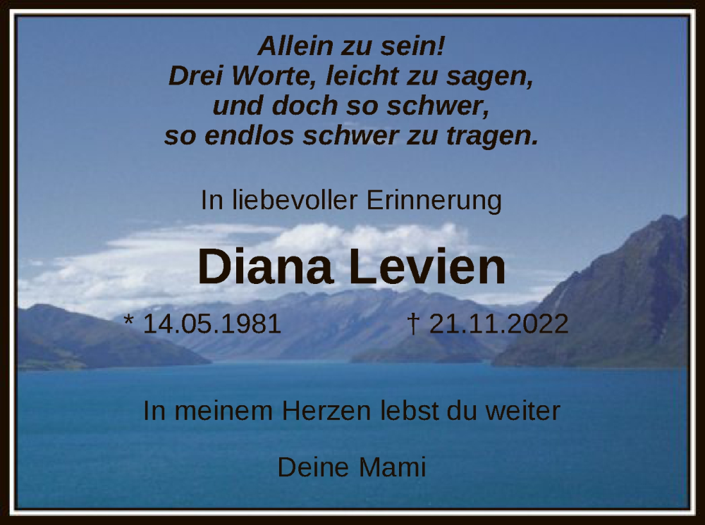  Traueranzeige für Diana Levien vom 21.11.2023 aus HNA