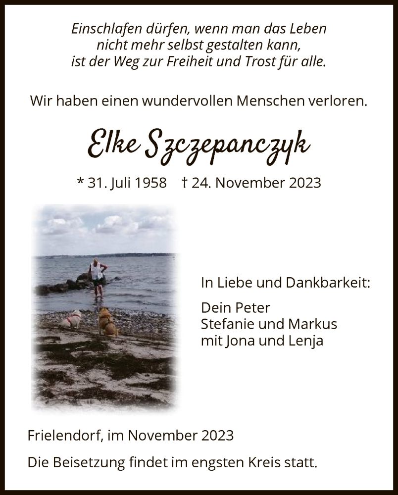 Traueranzeige für Elke Szczepanczyk vom 28.11.2023 aus HNA