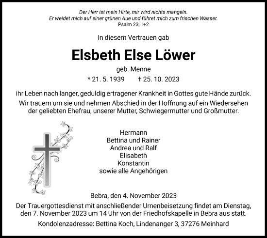 Traueranzeige von Elsbeth Else Löwer von HNA