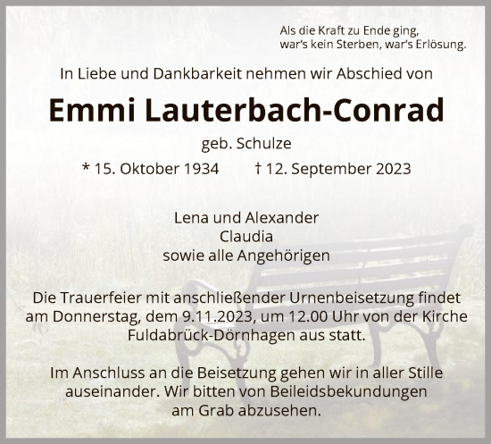 Traueranzeige von Emmi Lauterbach-Conrad von HNA