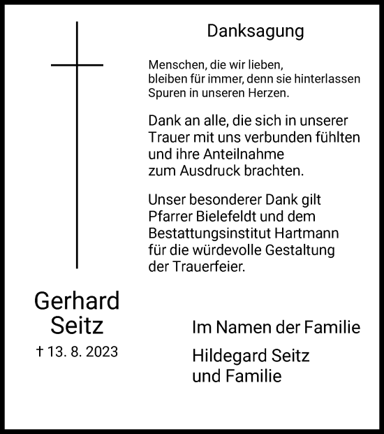 Traueranzeige von Gerhard Seitz von HNA