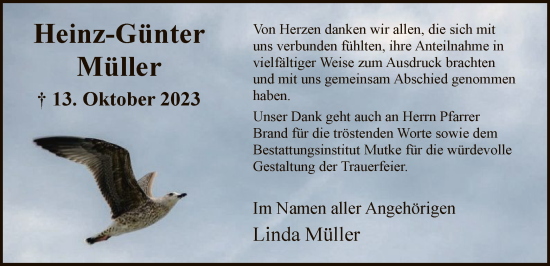 Traueranzeige von Heinz-Günter Müller von HNA