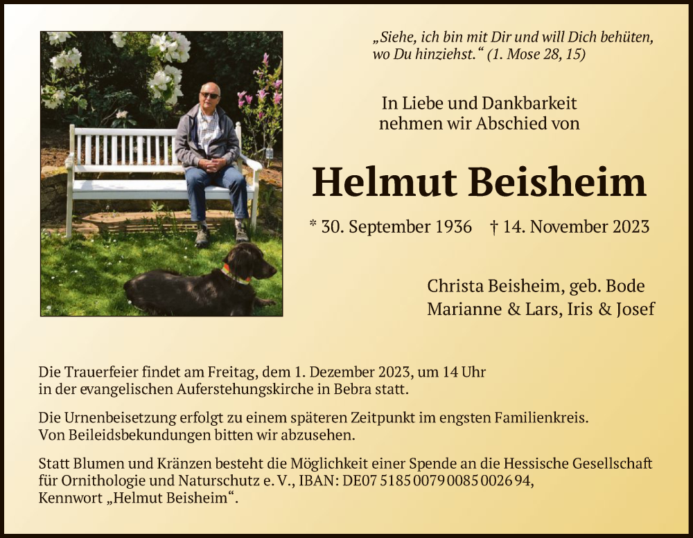  Traueranzeige für Helmut Beisheim vom 18.11.2023 aus HNAHZ
