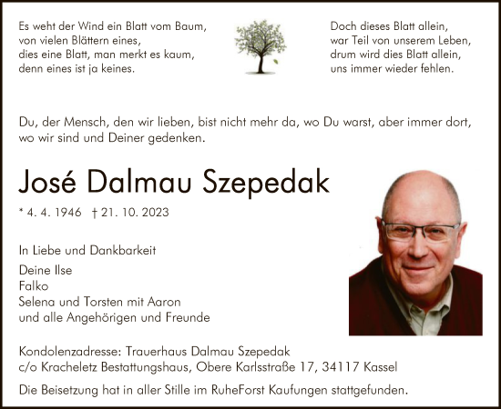 Traueranzeige von Jose Dalmau Szepedak von HNA