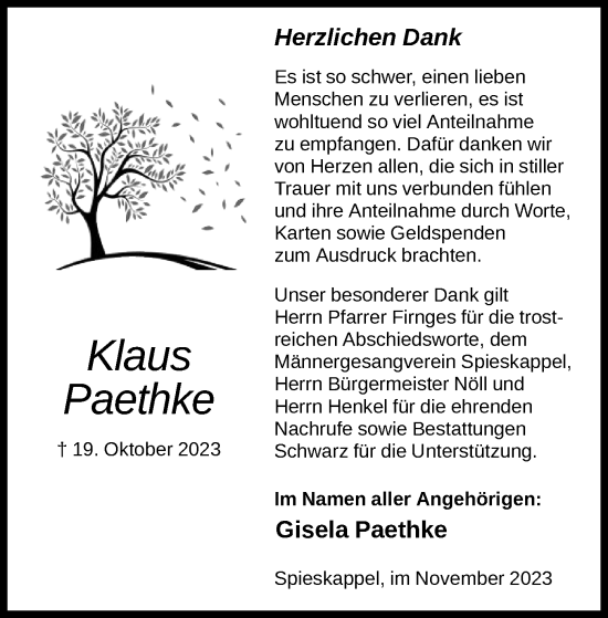 Traueranzeige von Klaus Paethke von HNA