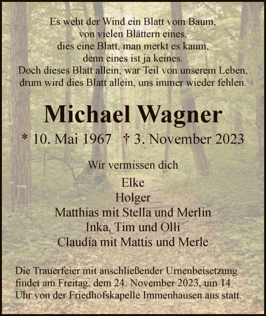 Traueranzeige von Michael Wagner von HNAHNA