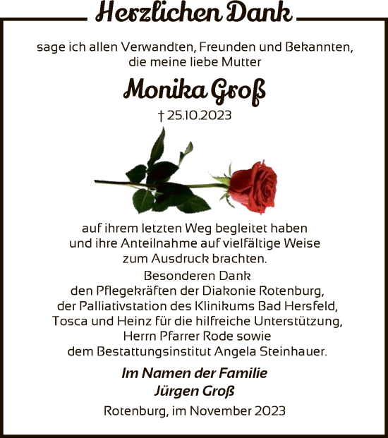 Traueranzeige von Monika Groß von HNA