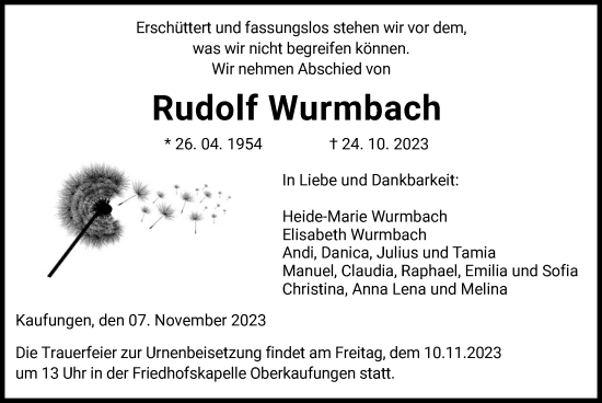 Traueranzeige von Rudolf Wurmbach von HNA