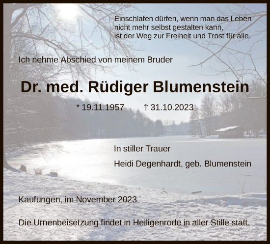 Traueranzeige von Rüdiger Blumenstein von HNA