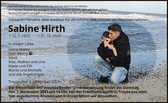 Traueranzeige von Sabine Hirth von HNA