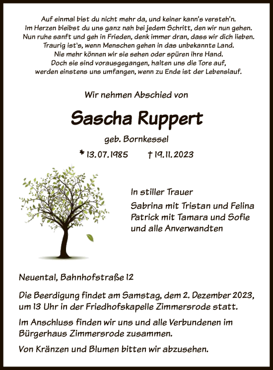 Traueranzeige von Sascha Ruppert von HNA