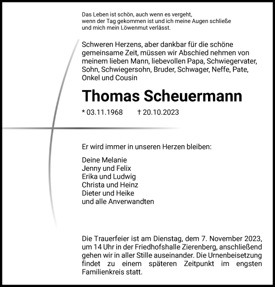 Traueranzeige von Thomas Scheuermann von HNA