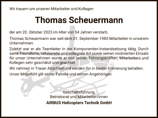 Traueranzeige von Thomas Scheuermann von HNAHNA