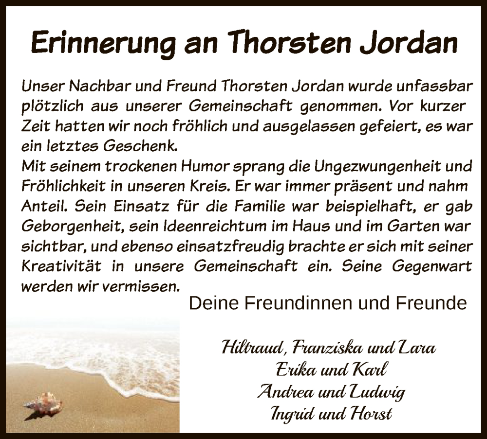  Traueranzeige für Thorsten Jordan vom 18.11.2023 aus HNA