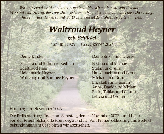Traueranzeige von Waltraud Heyner von HNAHNA