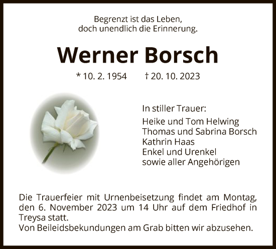 Traueranzeige von Werner Borsch von HNA