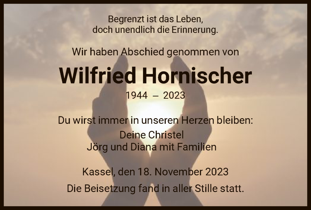  Traueranzeige für Wilfried Hornischer vom 18.11.2023 aus HNA