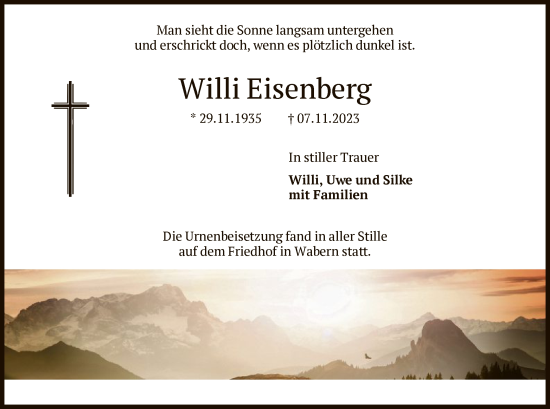 Traueranzeige von Willi Eisenberg von HNA