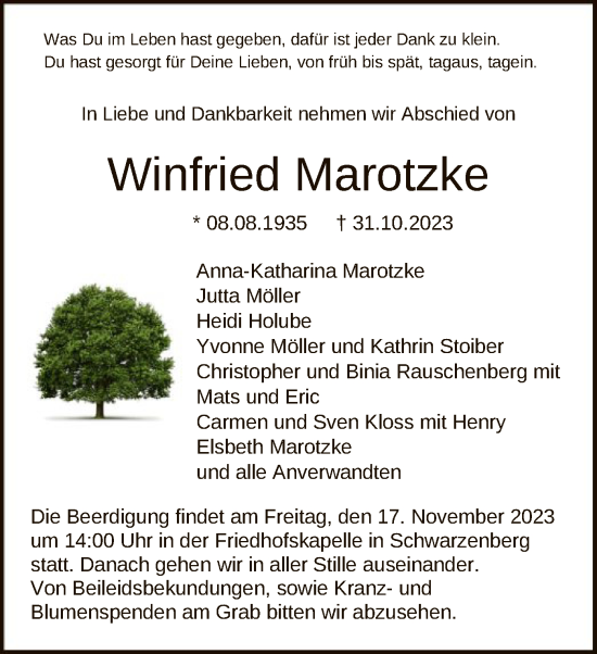 Traueranzeige von Winfried Marotzke von HNA