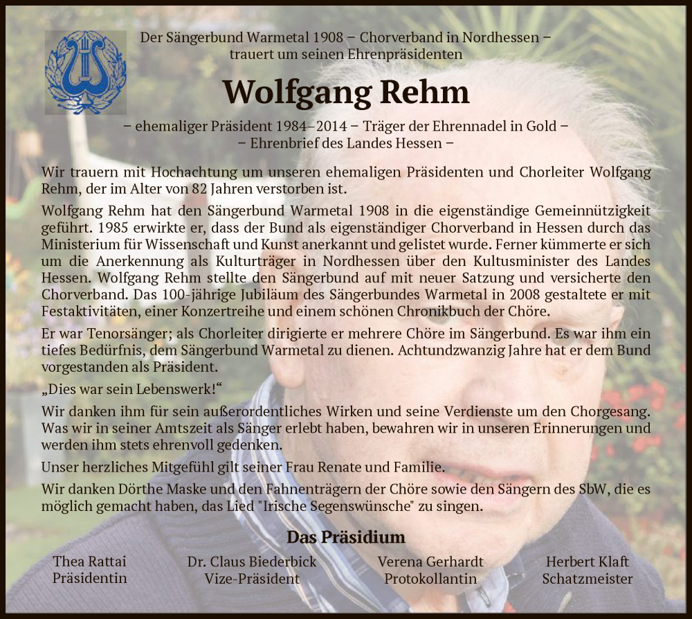  Traueranzeige für Wolfgang Rehm vom 25.11.2023 aus HNA