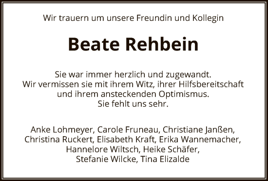 Traueranzeige von Beate Rehbein von HNA