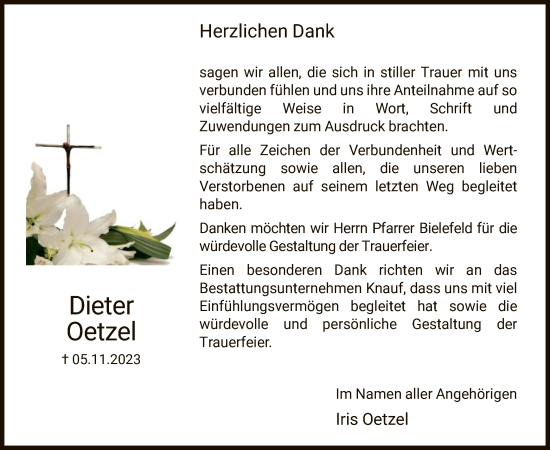 Traueranzeige von Dieter Oetzel von HNA