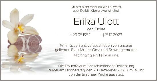 Traueranzeige von Erika Ulott von HNA