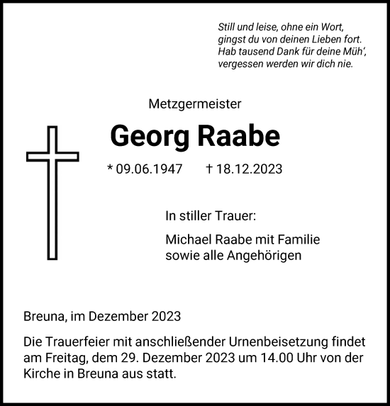 Traueranzeige von Georg Raabe von HNAWLZ