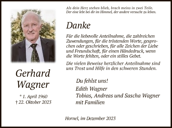Traueranzeige von Gerhard Wagner von HNAWRS