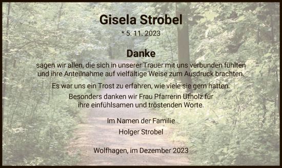 Traueranzeige von Gisela Strobel von HNA