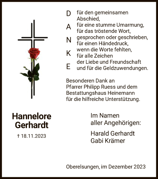 Traueranzeige von Hannelore Gerhardt von HNA
