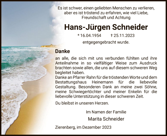 Traueranzeige von Hans-Jürgen Schneider von HNA