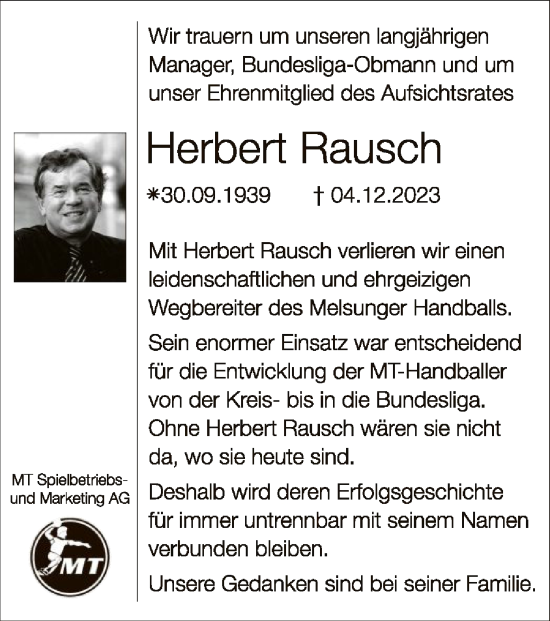 Traueranzeige von Herbert Rausch von HNA