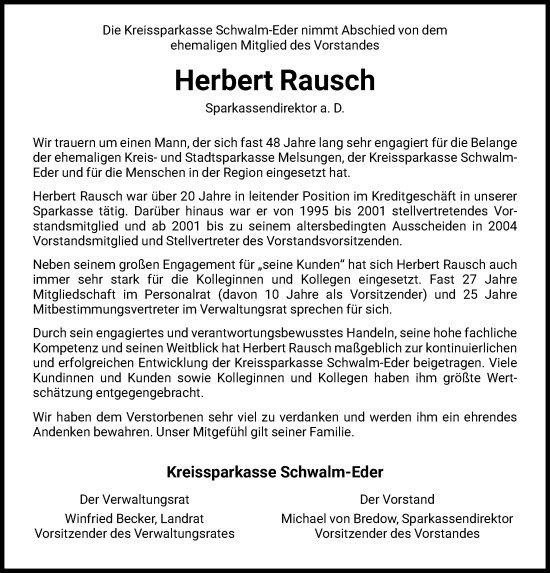 Traueranzeige von Herbert Rausch von HNAHNAHNA