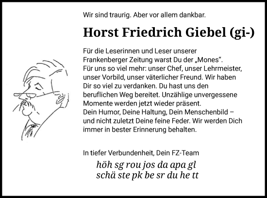 Traueranzeige von Horst Friedrich Giebel von HNA