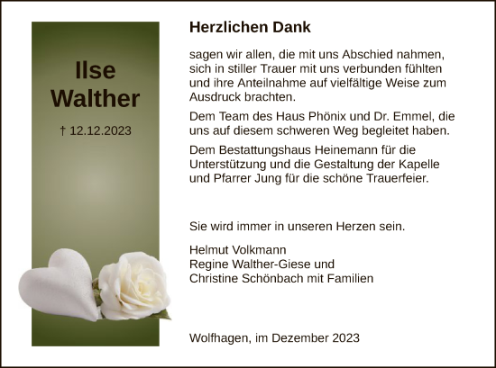 Traueranzeige von Ilse Walther von HNA