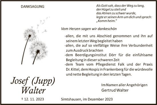 Traueranzeige von Josef Walter von HNA