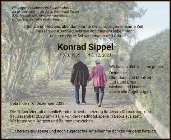 Traueranzeige von Konrad Sippel von HNA