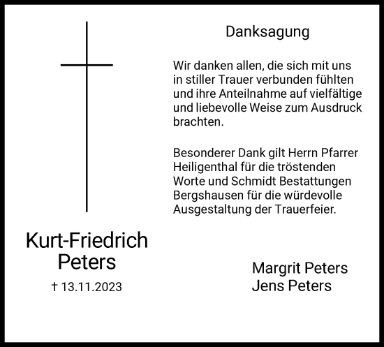 Traueranzeige von Kurt-Friedrich Peters von HNA