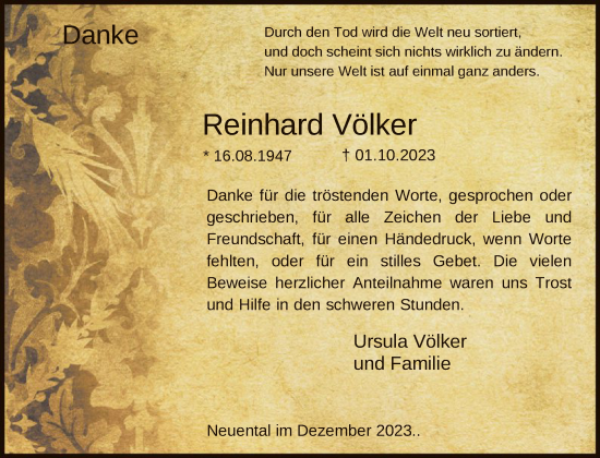 Traueranzeige von Reinhard Völker von HNA