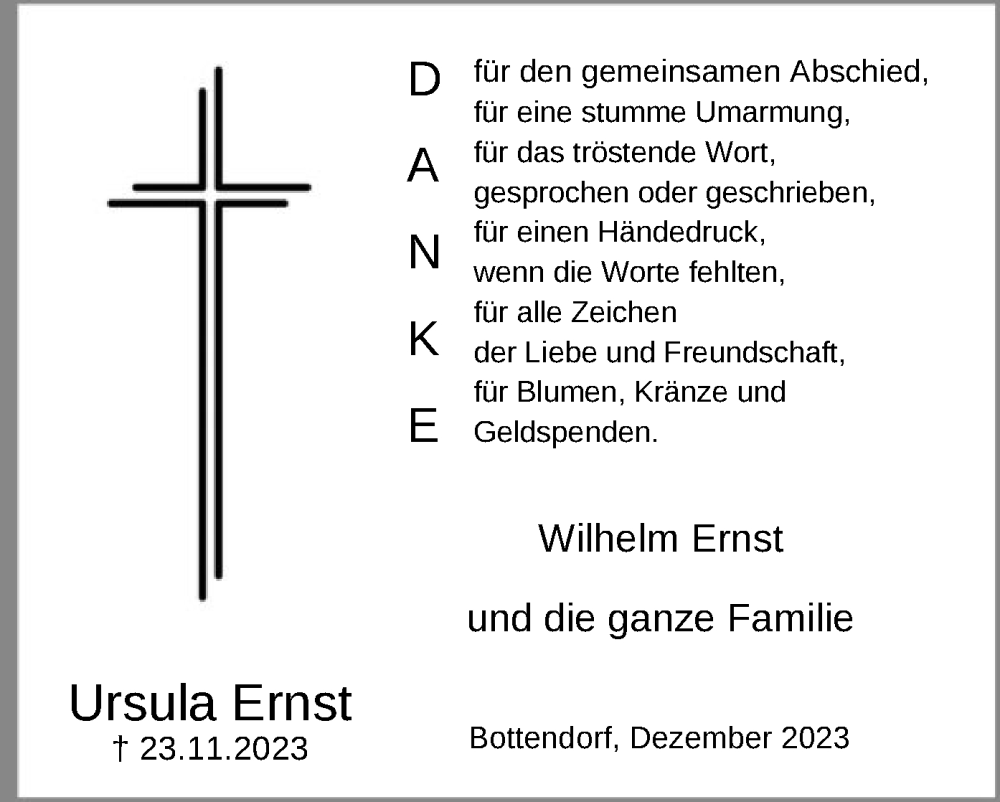  Traueranzeige für Ursula Ernst vom 21.12.2023 aus HNA