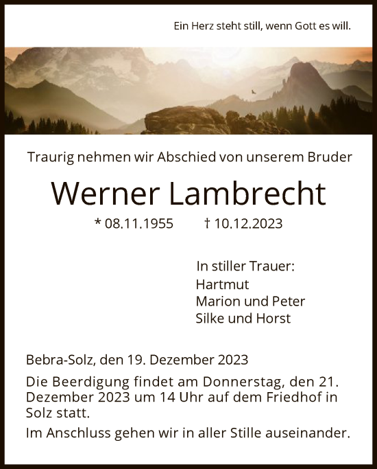 Traueranzeige von Werner Lambrecht von HNA