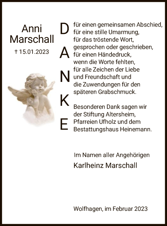Traueranzeige von Anni Marschall von HNA