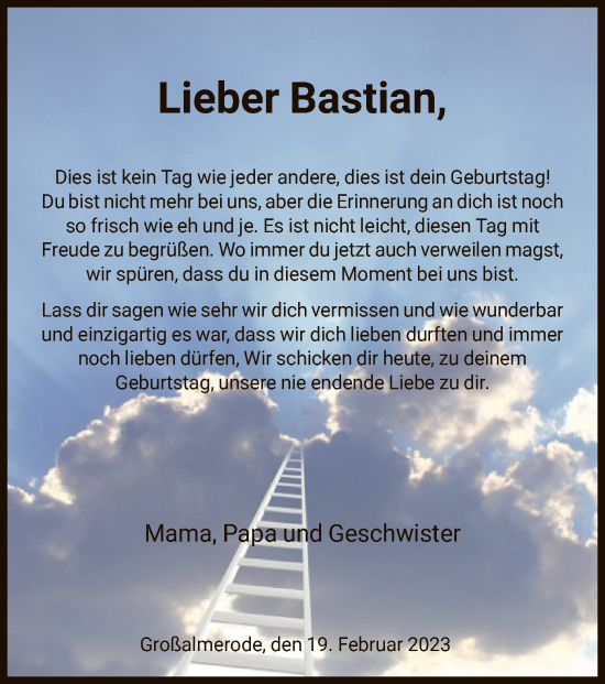 Traueranzeige von Bastian  von HNA