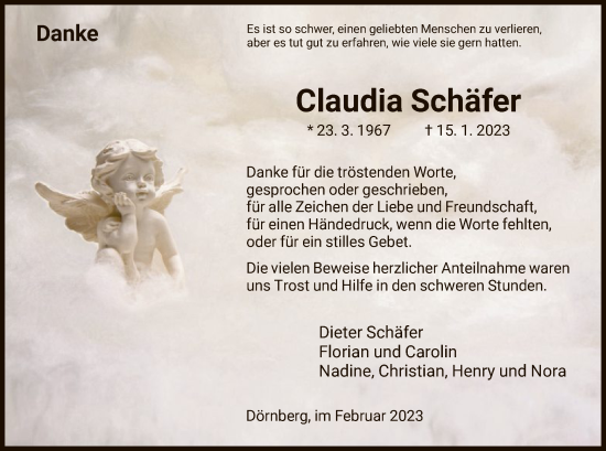 Traueranzeige von Claudia Schäfer von HNA