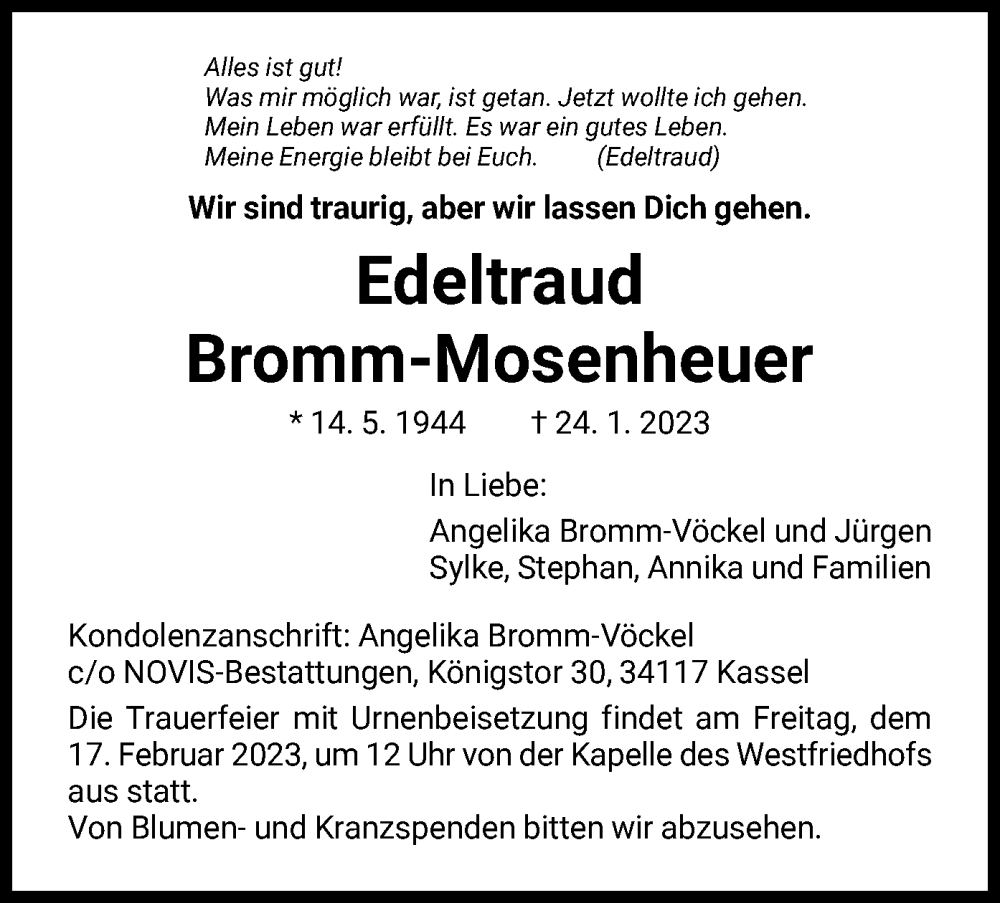  Traueranzeige für Edeltraud Bromm-Mosenheuer vom 11.02.2023 aus HNA