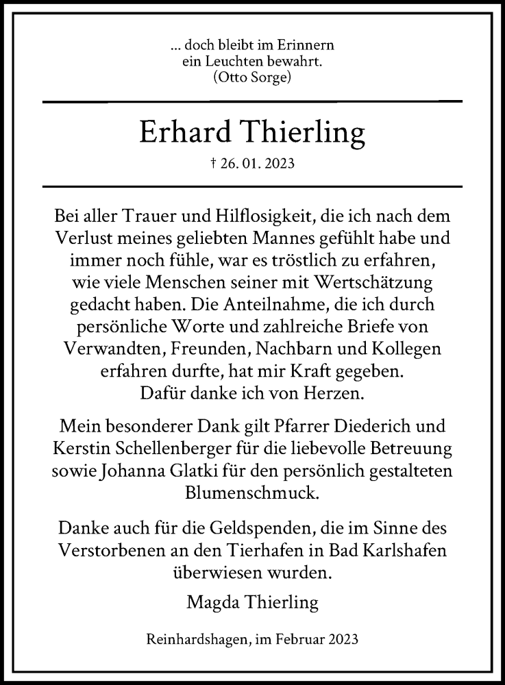  Traueranzeige für Erhard Thierling vom 25.02.2023 aus HNA