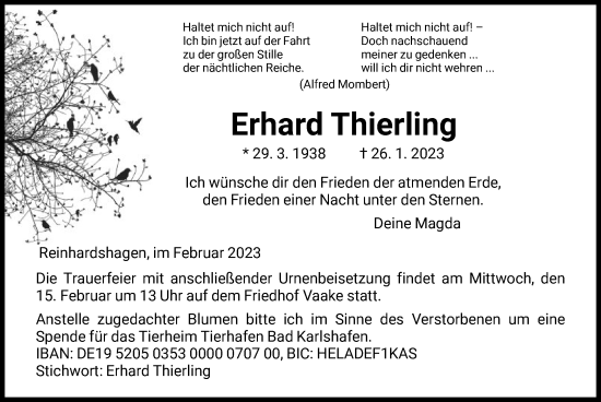 Traueranzeige von Erhard Thierling von HNA