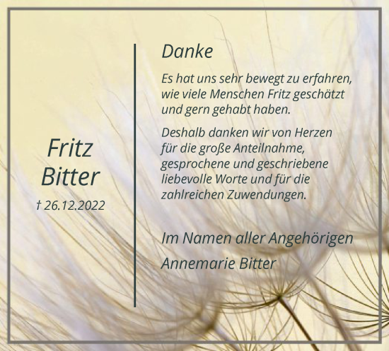 Traueranzeige von Fritz Bitter von HNA